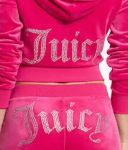 Juicy Couture 🔥 OG Bling Velour Tracksuit Hoodie & Pants Set Vixen Pink Y2K LARGE thumbnail 1