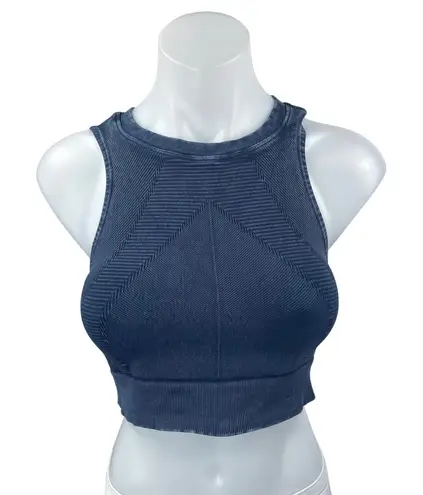 SoulCycle Blue Sleeveless Ribbed Knit High Neck Tank Athletic Crop Top Size M