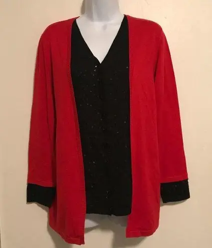 Bob Mackie Red and Black Sparkle Sweater Set