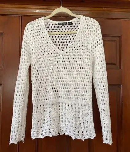 Jeanne pierre V neck crochet pullover sweater size medium