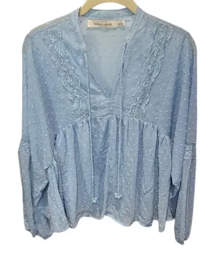 Bishop and Young Bishop + Young Blue Swiss Dot Blouse Top Long Sleeve Lace Detail Small