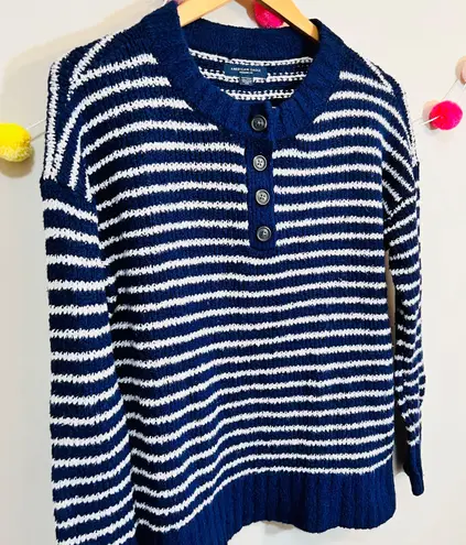 American Eagle Blue & White Striped Henley Jegging Fit Sweater Size XS