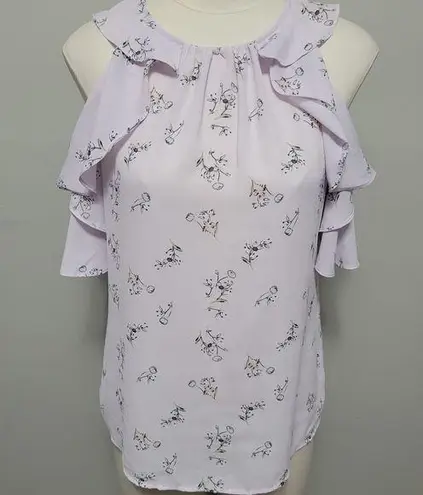 Belle Sky lavender floral ruffle cold shoulder blouse size small