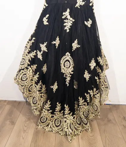 Lucci Lu NWT Abby Paris Black Gold Tulle Mermaid Crystal Embellished Gown 10