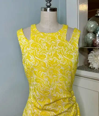 Cache  Floral Cutout Sheath Dress Yellow & White Size 2