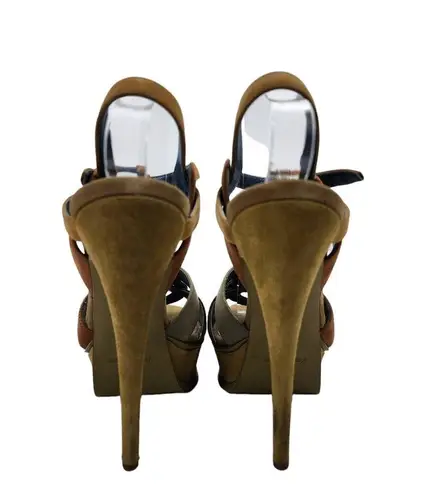 YSL Yves Saint Laurent Tribute Sandals Suede Leather Green Platform Size 37.5