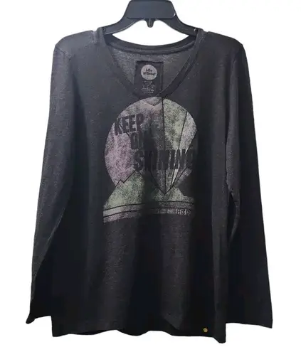 Life is Good  Graphic Tee Long Sleeve V-Neck‎ Keep Shining Top Gray thumbnail 1
