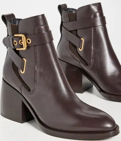 See By Chloe See by Chloé Dark Brown Calf Averi Block Heel Leather Bootie, Size 41 w/DustBag