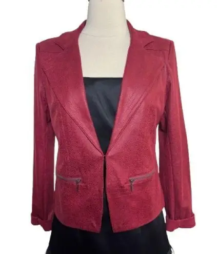CHARLIE B Red Suede Blazer with Notched Lapels and Tailored Fit Size undefined