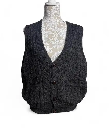 Carraigdonn 100% Pure Wool Sweater Vest Made in Ireland Preppy Dark Academia Gray Size L