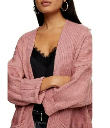 Topshop  Long Cardigan Sweater Rose Pink Knit Cover