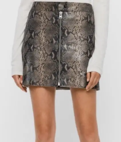 ALLSAINTS Womens Skirt US 2 Leather Snakeskin Animal Print Lena Oba Zipper
