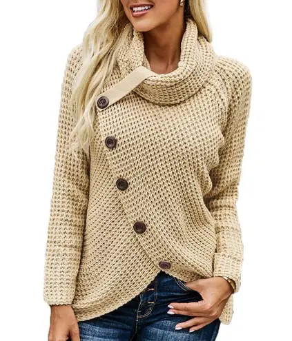 BEIGE BUTTONED WRAP TURTLENECK SWEATER Size undefined