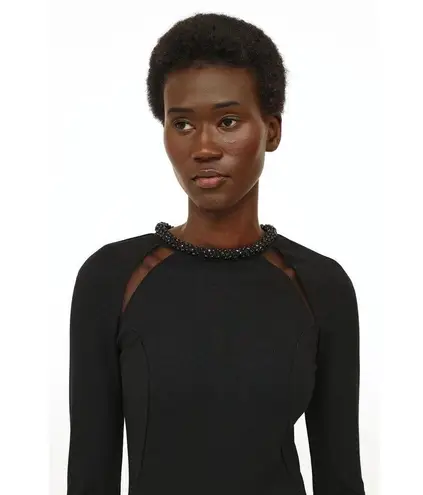 Stella McCartney Black Embellished Neck Mesh Insert Knee Length Dress Size 44