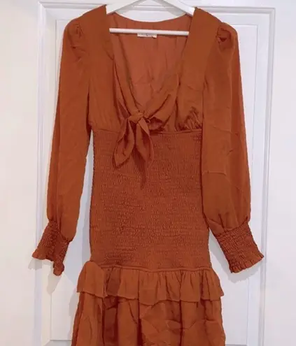 Storia  rust color smocked bodycon dress size medium