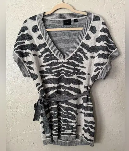 Tribal Sweater Dress Womens M Silver Gray Zebra Print Belted Tunic Top Size M