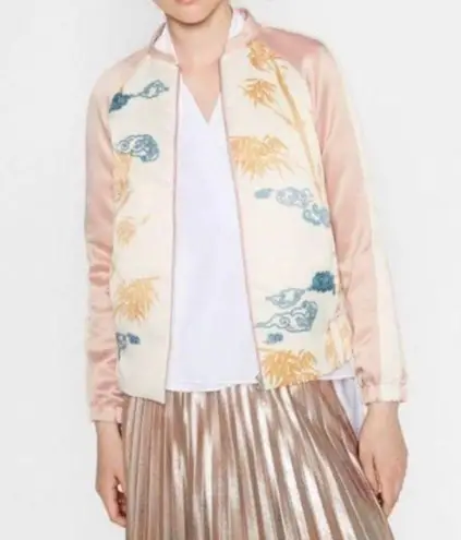 ZARA Pink & White Satin Tiger Bomber Jacket