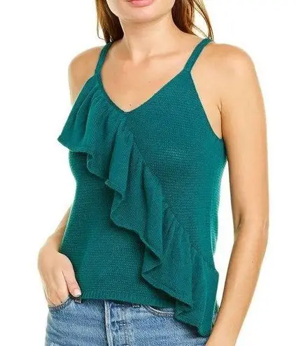 525 America deep teal ruffle front sweater tank size L