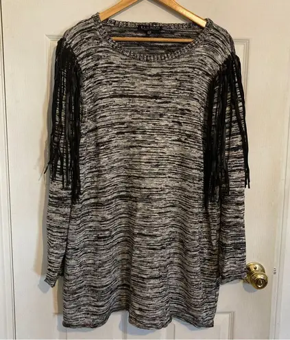 Eloquii  Marled Tunic Sweater with Faux Leather Fringe Shoulder