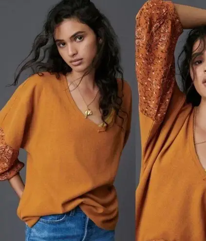 ANTHROPOLOGIE Annette Thermal Waffle Knit/Floral Top - Small