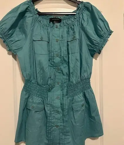 Ashley Stewart Ashley Steward Women’s Size 14 Short Sleeve Solid Green Button Down Green Blouse