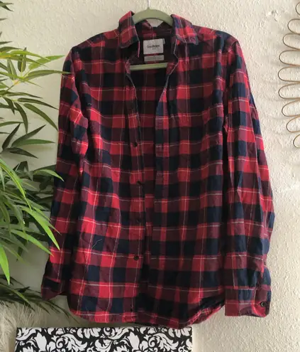 Goodfellow Red navy plaid button up down shirt flannel