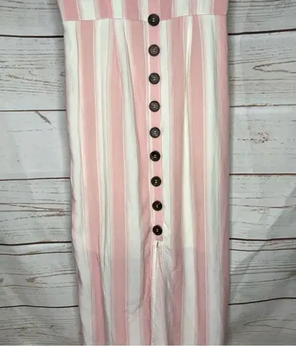 Trixxi  • Midi Dress • Striped • White Pink • Medium • Buttons • Sleeveless