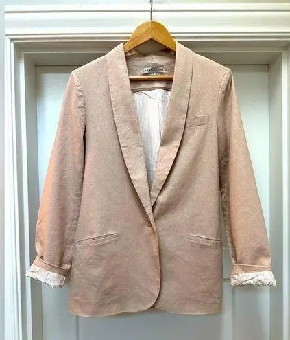 Larry Levine blush pink linen blazer with pinstripe lining size 10 GUC