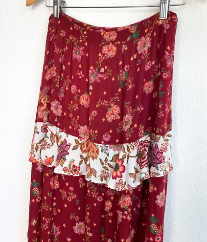 Farm Rio Antrhopologie Red Ruffle Floral Maxi Skirt