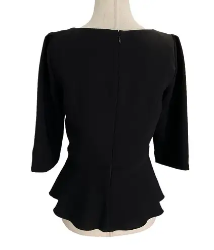 White House | Black Market  Black 3/4 Sleeves Peplum Ruffles Top Womens Sz 0 | 17-8