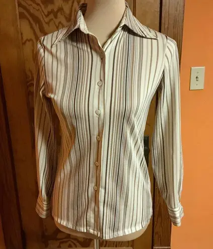 Vtg 70s striped big collar shirt Brown