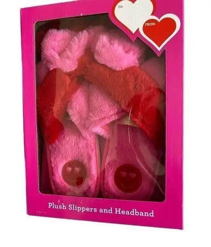 Plush Slippers And Headband Gift Set Slides Furry Fuzzy Lounge Loungewear Black Size 6.5