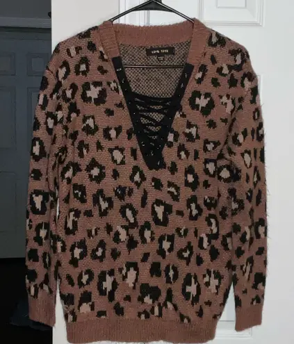 Love Tree  Brown Leopard V-Neck Sweater