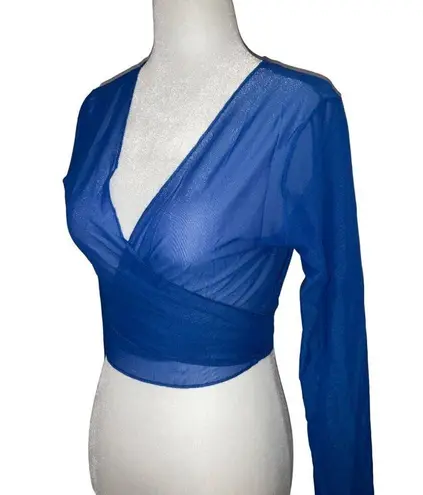 GIGI C Tina Wrap Mesh Top in Cobalt Large New Womens Swim Cover Up Blue