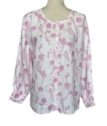 Saks 5th Avenue Saks Fifth Avenue 100% Linen Floral Shirt Women’s Size M Front Buttons