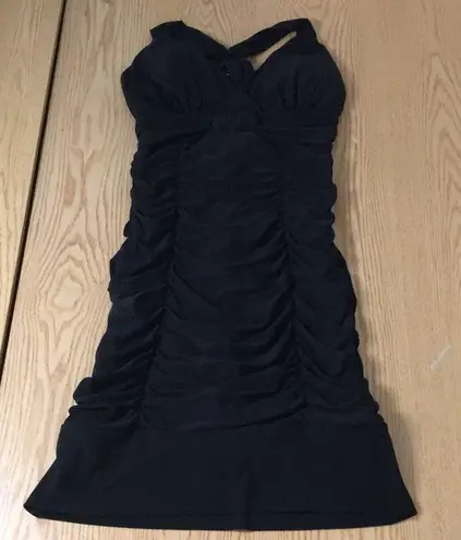 Deb Sexy Ruched Rhinestone Jeweled Dress Lightly Padded Stretch Black Size Small