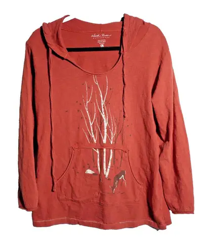 North River Orange Hooded Top Deer Forest Boho Outdoor Forest Cotton Womens L Size L
