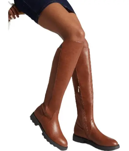 Shoedazzle  Demi Boots Riding Chunky Lug Sole Brown Knee High