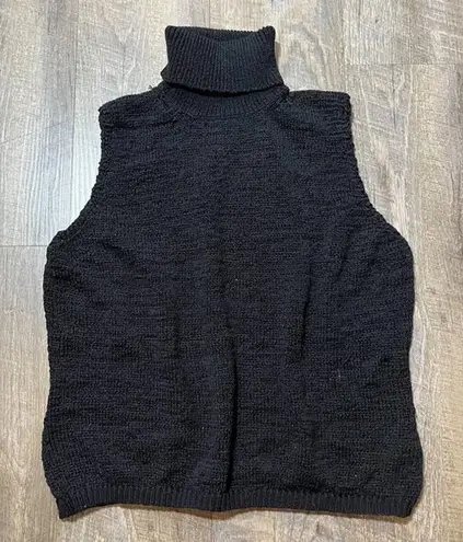 Vintage 90s Black Knit Turtleneck Baggy Sleeveless Sweater Top Womens Sz Medium