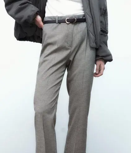 Zara BELTED HOUNDSTOOTH PANTS ECRU / BLACK 0/8766/621/070/03 Zara BELTED HOUNDSTOOTH PANTS ECRU / BLACK 0/8766/621/070/03