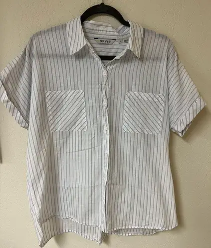 Orvis  Easy Printed Short-Sleeved Camp Shirt Blue Stripe 100% cotton L