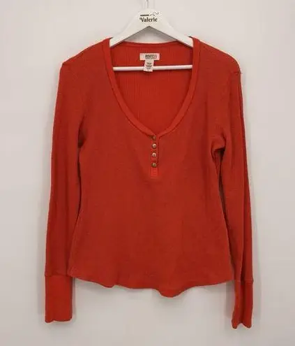Route 66 Orange Sparkle Button Henley Long Sleeve Top Cotton Size Medium