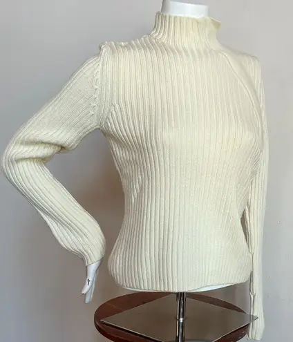 Willi Smith  wool Cream Ribbed Turtleneck Sweater - Image 1
