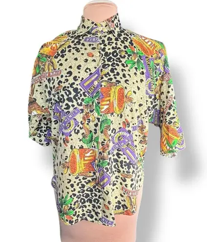 Vintage 90s KWBL Chocolate Nuts Candy Leopard Animal Print Shirt Novelty Medium Black