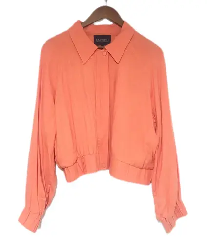 Eloquii  Coral Orange Zip Front Cropped Bomber Jacket Linen Blend‎ Plus Size 16 - Image 1