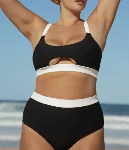 Berlook Contrast Trim Plus Size Bikini Top and Bottom 55 Black