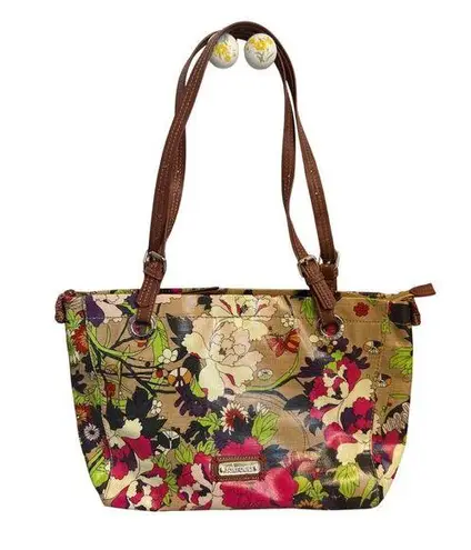 Sakroots Floral Large Satchel Bag Double Handles Gold Interior Top Zip Flowers