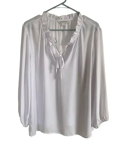 Counterparts women's size XL long sleeve white blouse ruffle neckline front tie