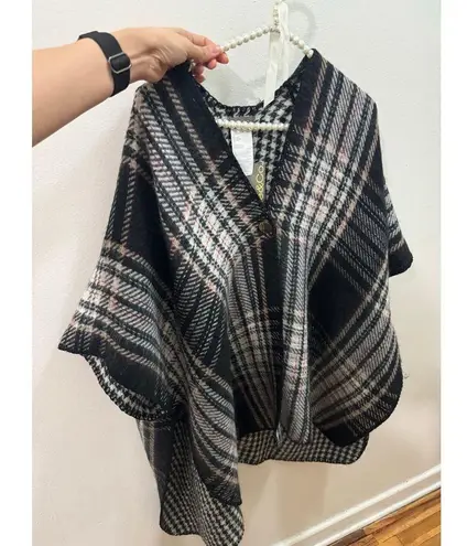 Style & Co One Size Reversible Houndstooth Topper Black Coverup Poncho Wrap - Image 3