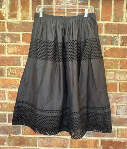 Madewell  Women's Black Lattice Work Eyelet Midi Length Pleated Skirt Size 10